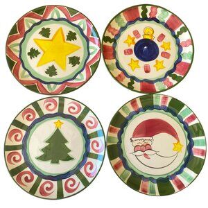 Vicki Carroll Pottery Tis' The Season dinner plates set of four 10" Christmas